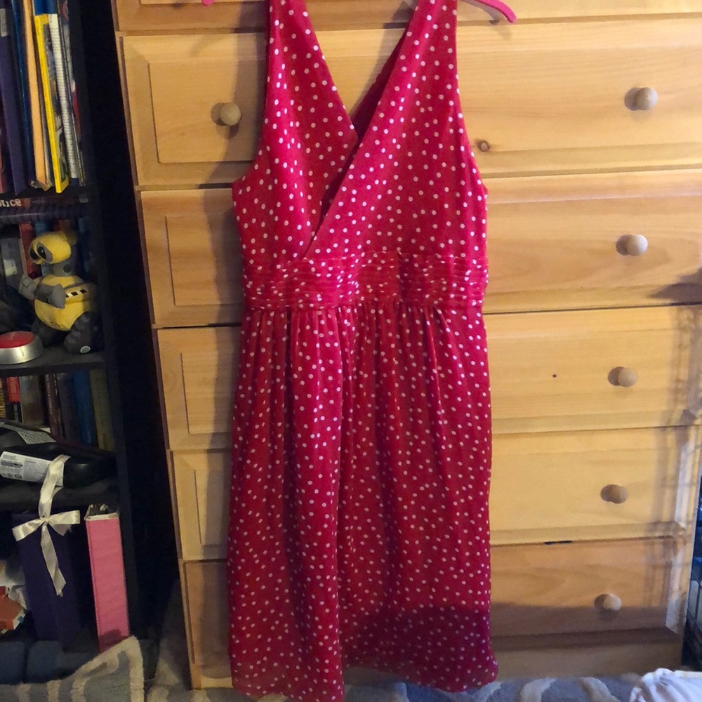 Red and white polka dot dress